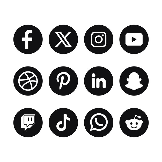 Conjunto de logotipos de redes sociales Black Circle con el nuevo logotipo X