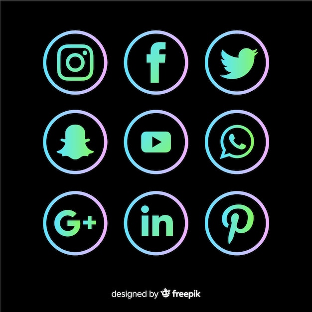 Conjunto de logotipos de redes sociales en gradiente