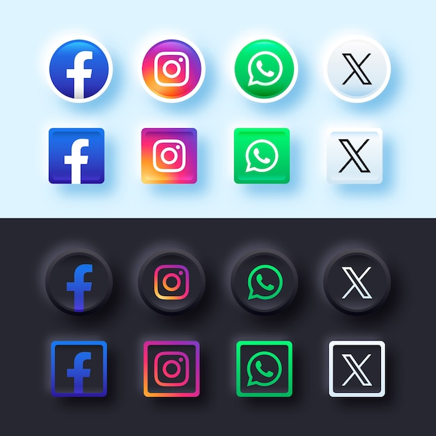 Conjunto de logotipos de redes sociales en gradiente