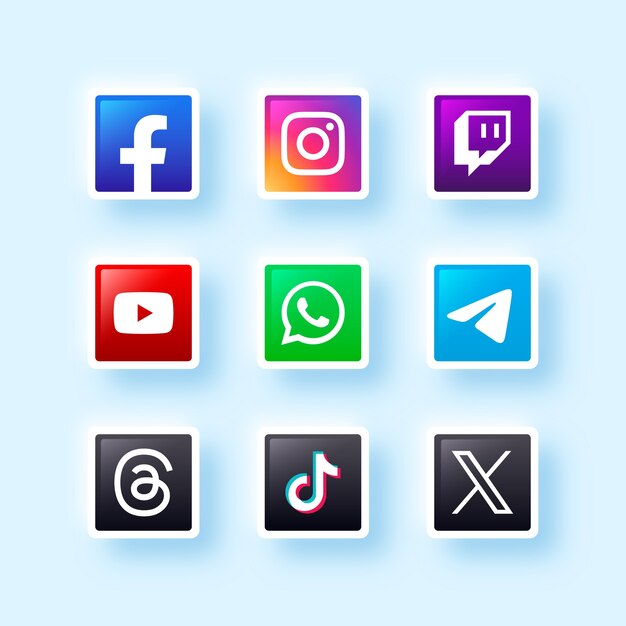 Conjunto de logotipos de redes sociales en gradiente