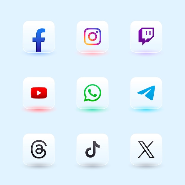 Conjunto de logotipos de redes sociales en gradiente