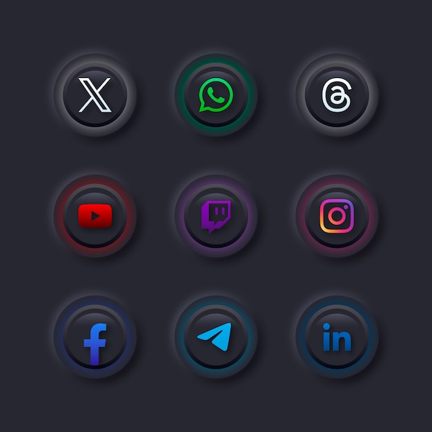 Conjunto de logotipos de redes sociales en gradiente