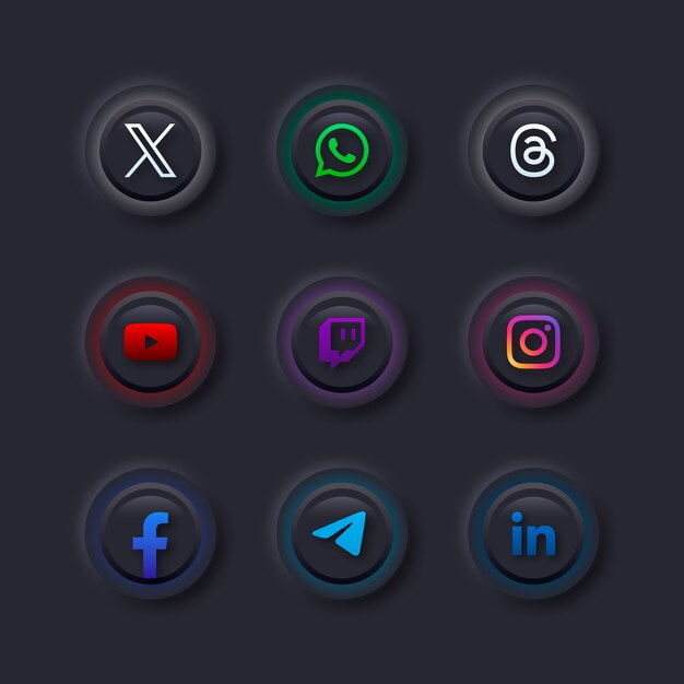 Conjunto de logotipos de redes sociales en gradiente