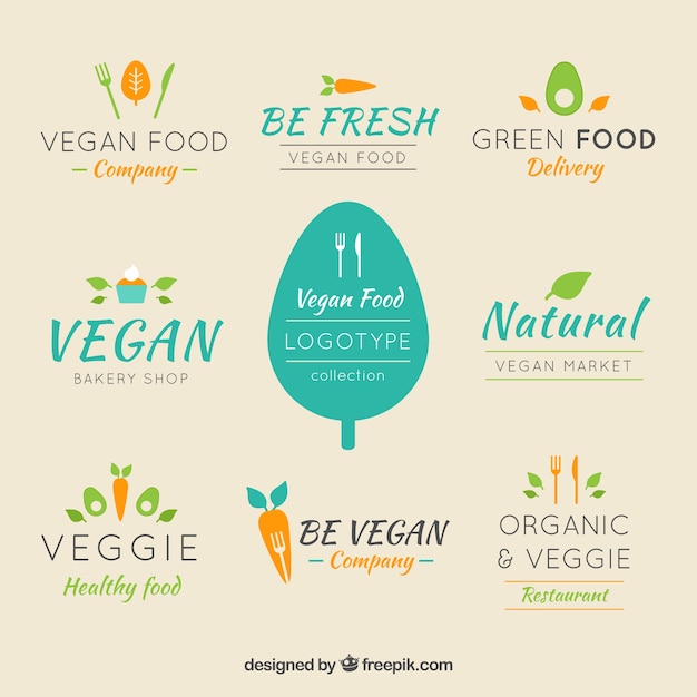 Conjunto de logotipos para restaurantes de comida vegetariana 