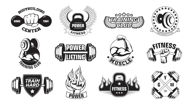 Conjunto de logotipos retro gimnasio