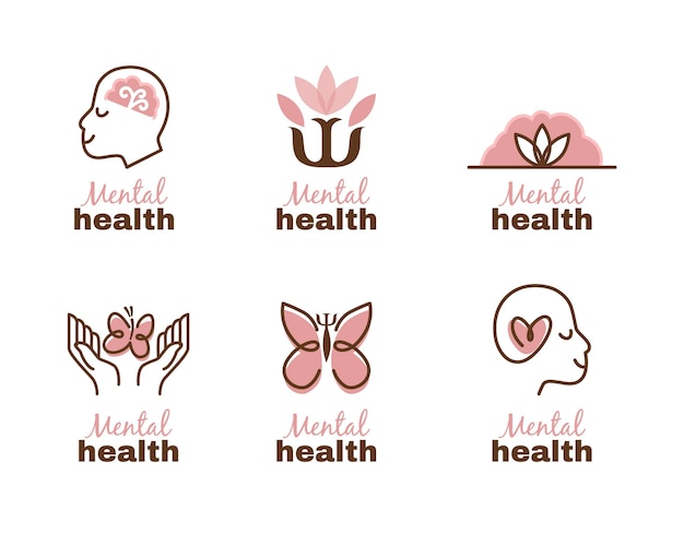 Vector gratuito conjunto de logotipos de salud mental de diseño plano moderno