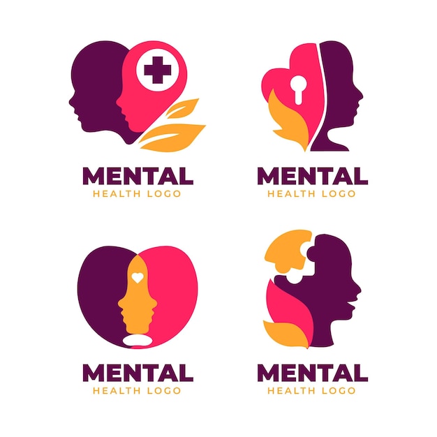 Conjunto de logotipos de salud mental plana