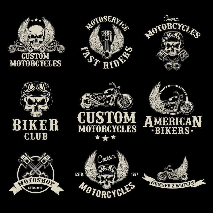 Vector gratuito conjunto de logotipos de la tienda de motos