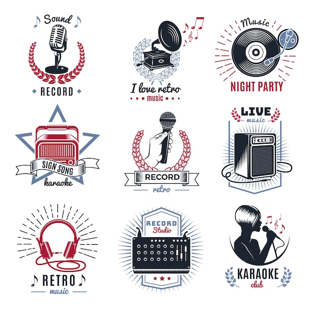 Vector gratuito conjunto de logotipos vintage de karaoke