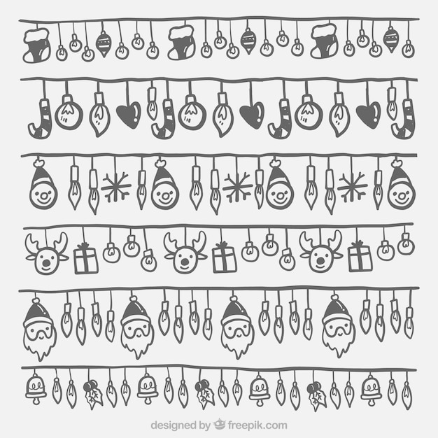 Conjunto de luces de navidad dibujadas a mano