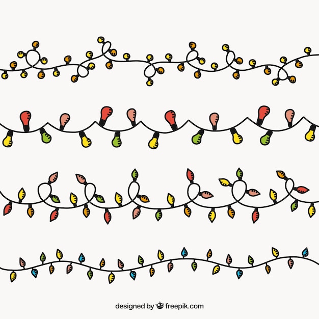 Vector gratuito conjunto de luces de navidad dibujadas a mano