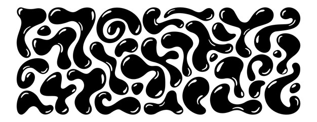 Conjunto de manchas irregulares aleatorias brillantes negras en formas abstractas orgánicas líquidas