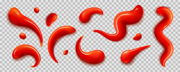Conjunto de manchas de salsa de tomate sobre fondo transparente