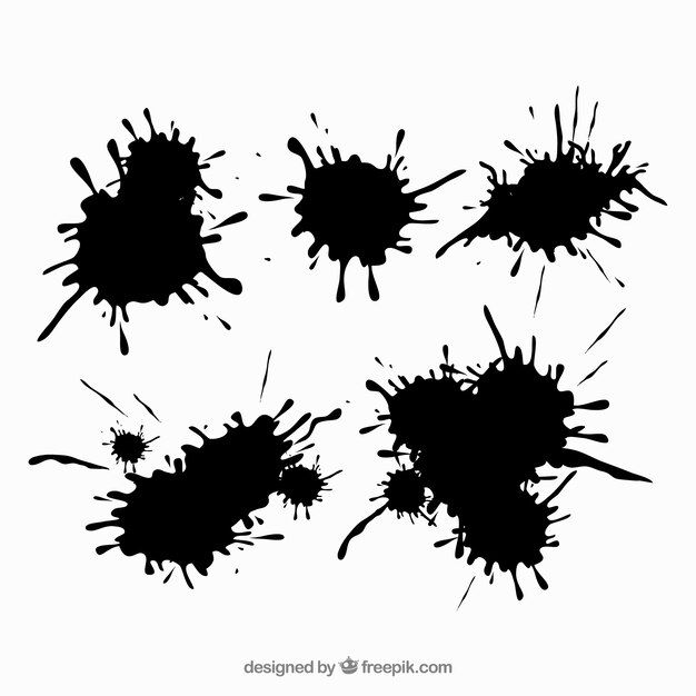 Conjunto de manchas de tinta negra en estilo plano