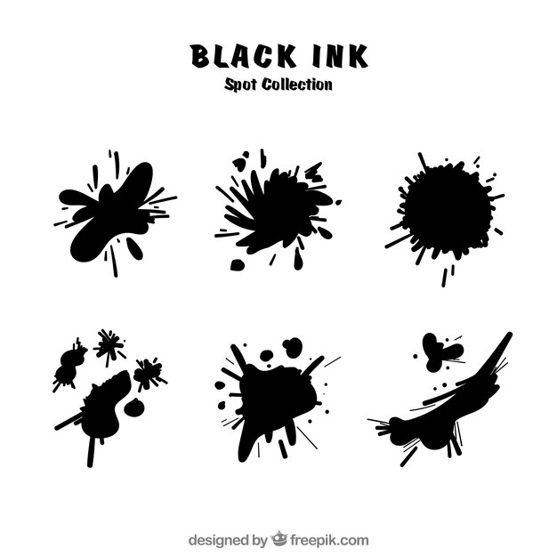 Conjunto de manchas de tinta negra en estilo plano