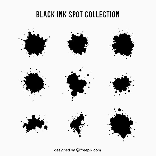 Vector gratuito conjunto de manchas de tinta negra en estilo plano