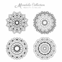 Vector gratuito conjunto de mandala de diseño decorativo y ornamental para colorear página, tarjeta de felicitación, invitación, tatuaje, yoga y spa símbolo