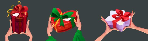 Conjunto de manos femeninas sosteniendo caja de regalos