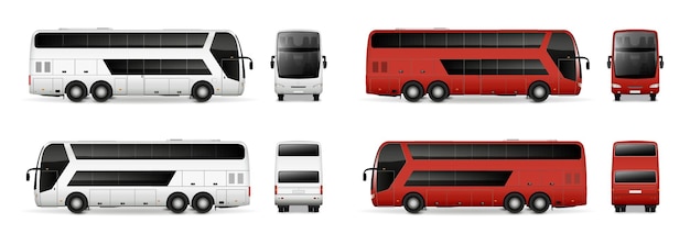 Vector gratuito conjunto de maqueta realista de autobús con símbolos de transporte ilustración vectorial aislada