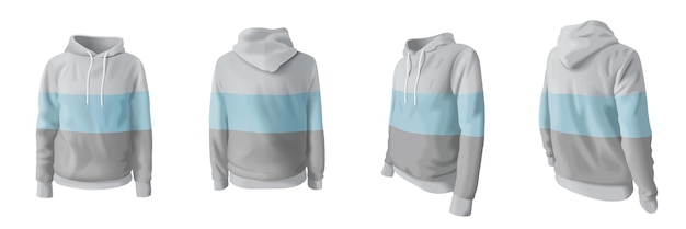 Conjunto de maqueta de sudadera con capucha a rayas realistas ilustración vectorial aislada
