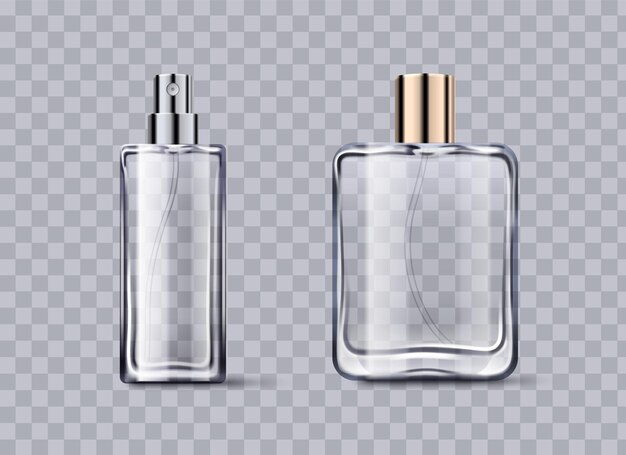 Conjunto de maquetas de botellas de vidrio de fragancia