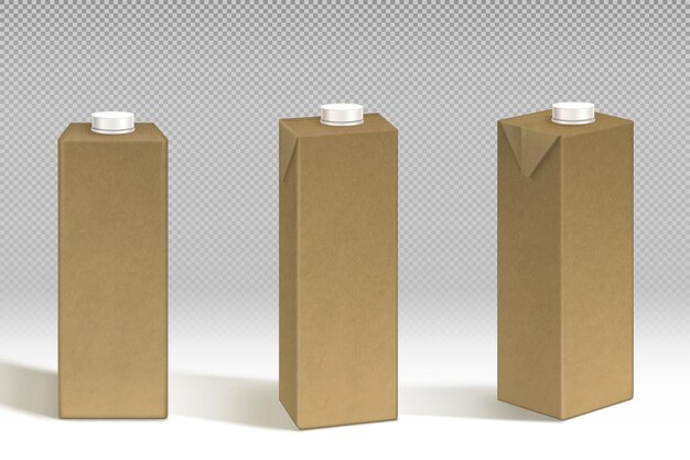 Conjunto de maquetas de caja de paquete de papel artesanal de leche o jugo