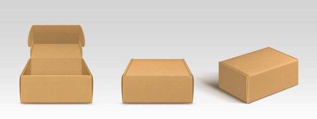 Vector gratuito conjunto de maquetas de cajas de cartón marrón.