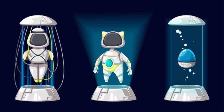 Vector gratuito conjunto de máquina futurista de estilo de dibujos animados de juguete de robot de carácter androide para uso doméstico. ilustración aislada de tecnología de objetos cibernéticos futuristas aislados.