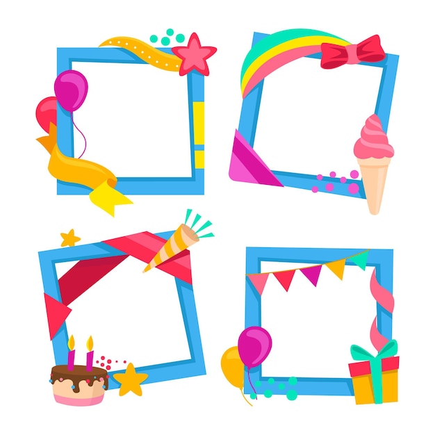 Conjunto de marco de collage de cumpleaños dibujado a mano