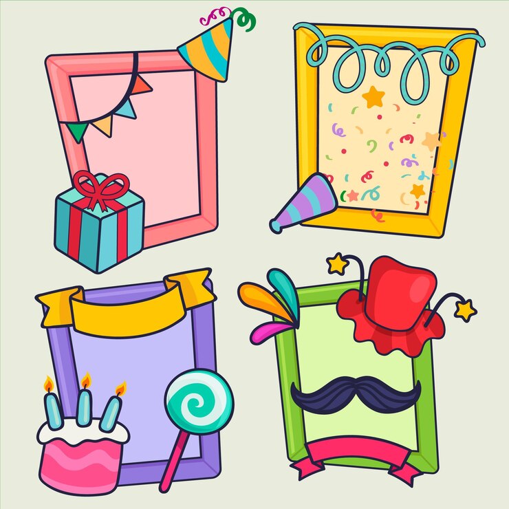 Vector gratuito conjunto de marco de collage de cumpleaños dibujado