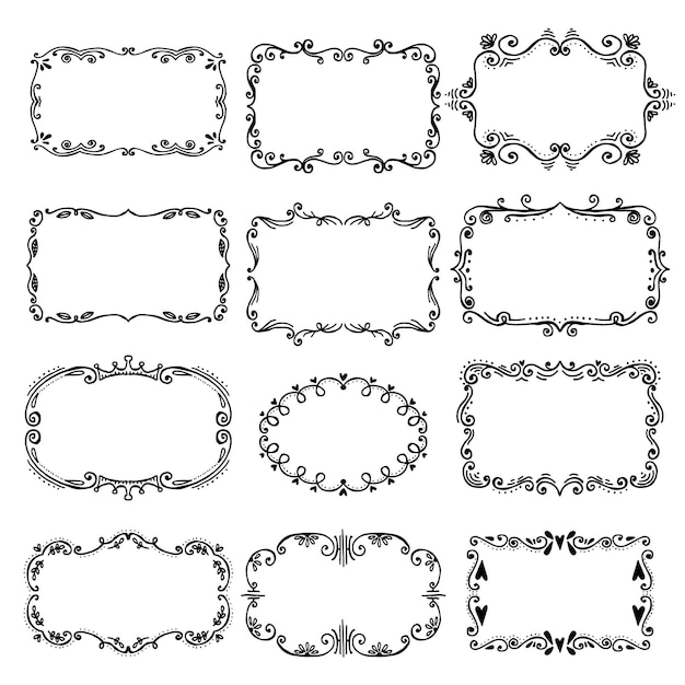 Conjunto de marco de doodle grabado