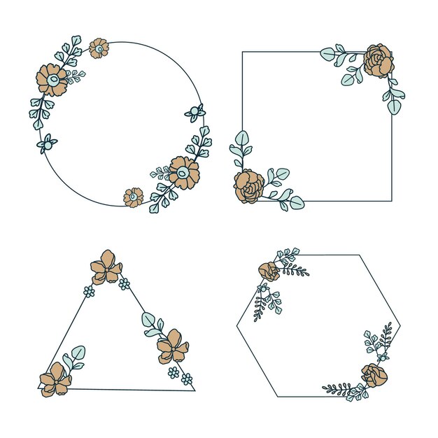 Conjunto de marco floral dibujado a mano