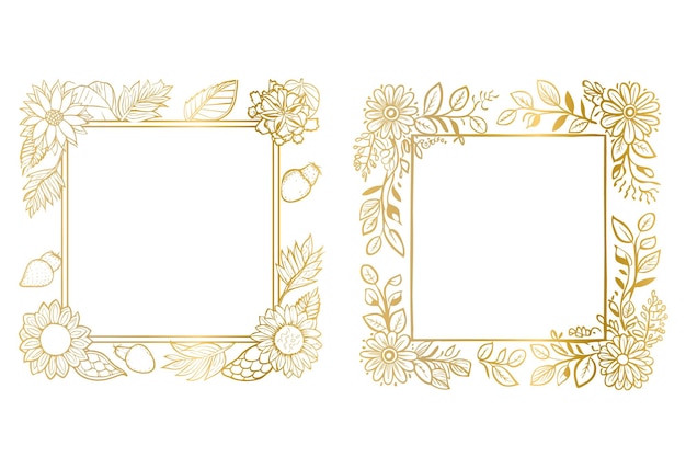 Vector gratuito conjunto de marco floral dorado dibujado a mano