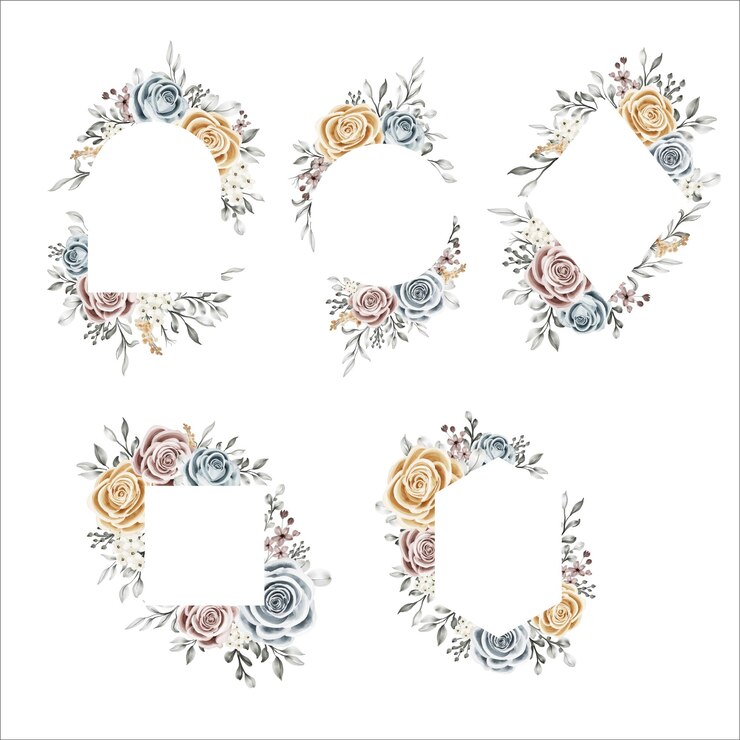 Vector gratuito conjunto de marco floral con espacio vacío.