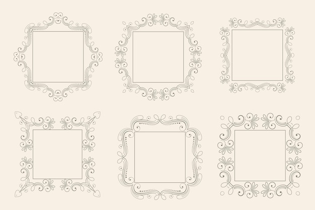 Vector gratuito conjunto de marco floral vintage clásico de seis