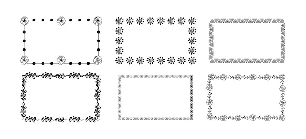 Conjunto de marco ornamental dibujado a mano