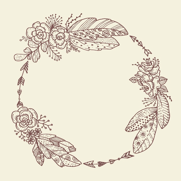 Conjunto de marcos boho en estilo grabado dibujado a mano
