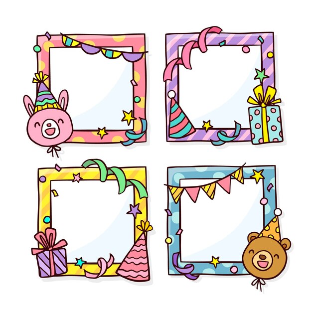 Conjunto de marcos de collage de cumpleaños dibujados