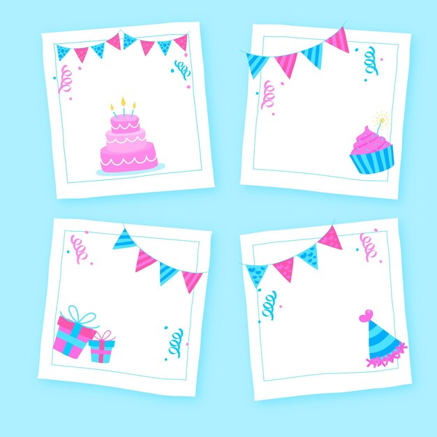 Conjunto de marcos de collage de cumpleaños dibujados
