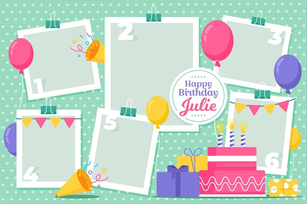 Conjunto de marcos de collage de cumpleaños plano