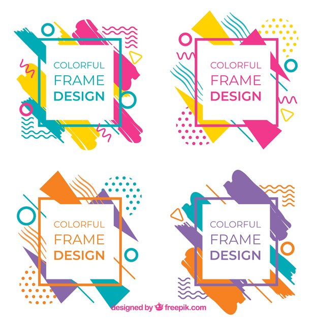 Conjunto de marcos coloridos en estilo plano