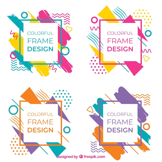 Conjunto de marcos coloridos en estilo plano