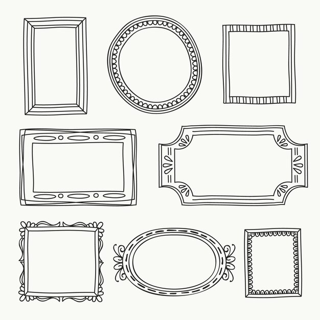 Conjunto de marcos de doodle ornamentales dibujados a mano