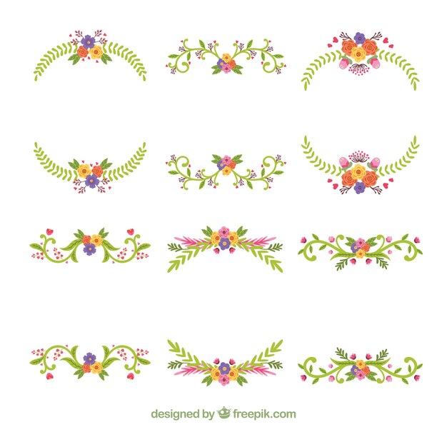 Conjunto de marcos florales en estilo plano