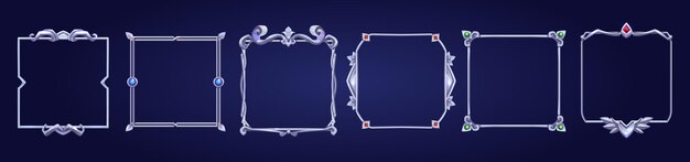 Conjunto de marcos de juego de interfaz de usuario cuadrados bordes medievales