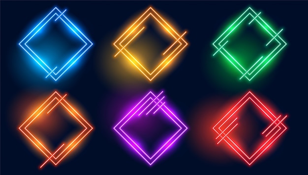 Conjunto de marcos de neón de rombos o diamantes de colores