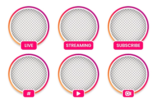 Vector gratuito conjunto de marcos de usuario en vivo de instagram degradado