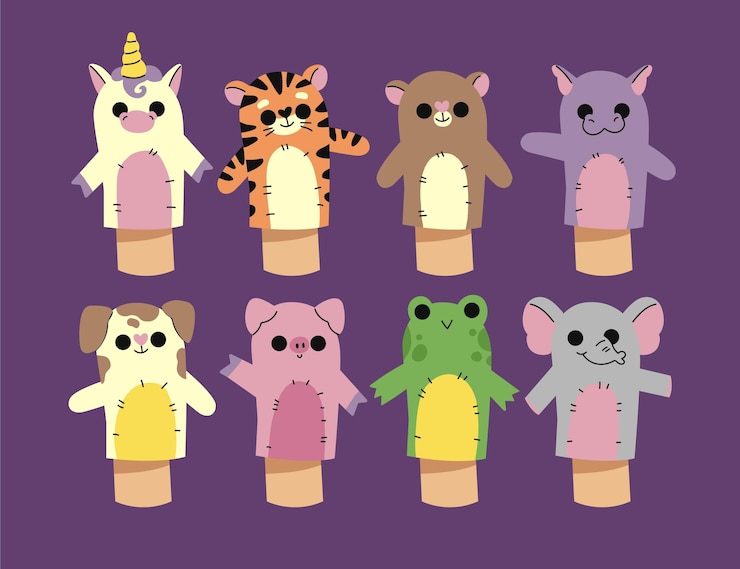Vector gratuito conjunto de marionetas de mano dibujadas a mano