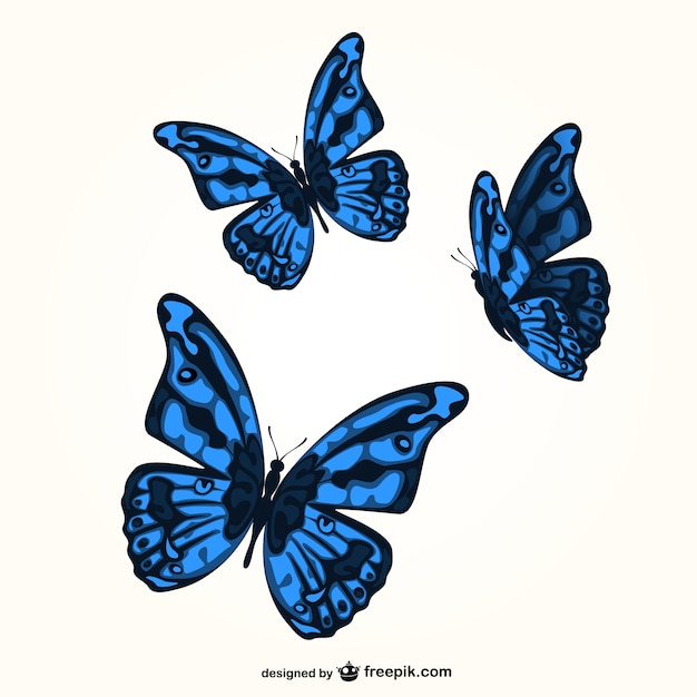 Conjunto de mariposas azules