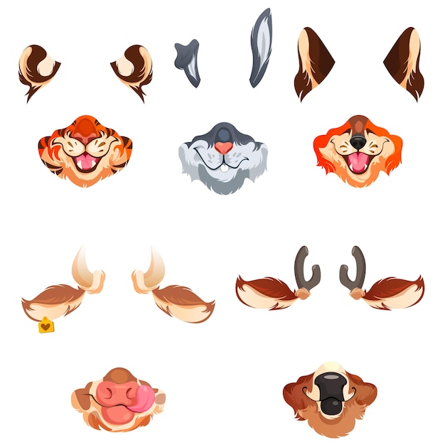 Vector gratuito conjunto de máscaras faciales de animales